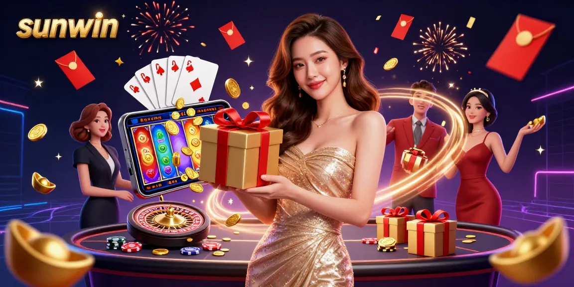 Play exciting casino games at Sunwin with golden coins and festive Lunar New Year elements.