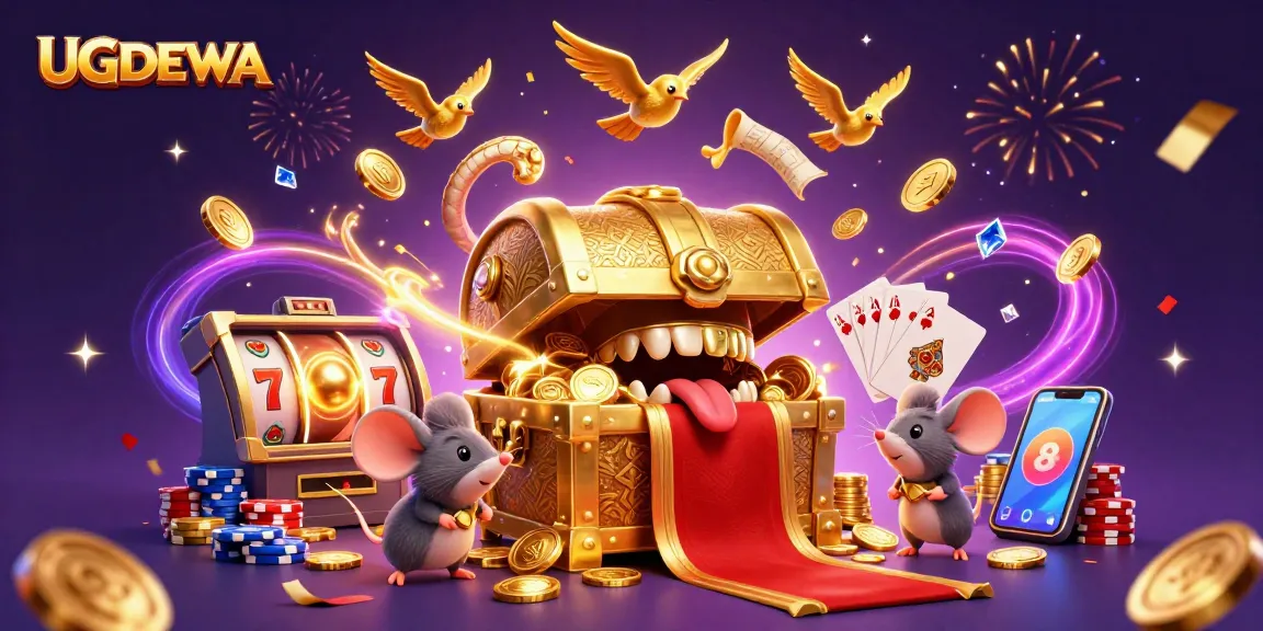 Engage in gaming excitement at UGDEWA with vibrant slot machines and wealth elements.