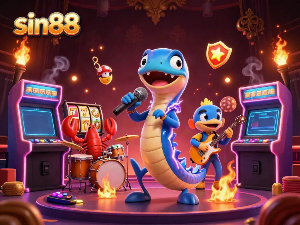 Interactive underwater casino scene featuring sin88's electric eel DJ with vibrant gaming elements.