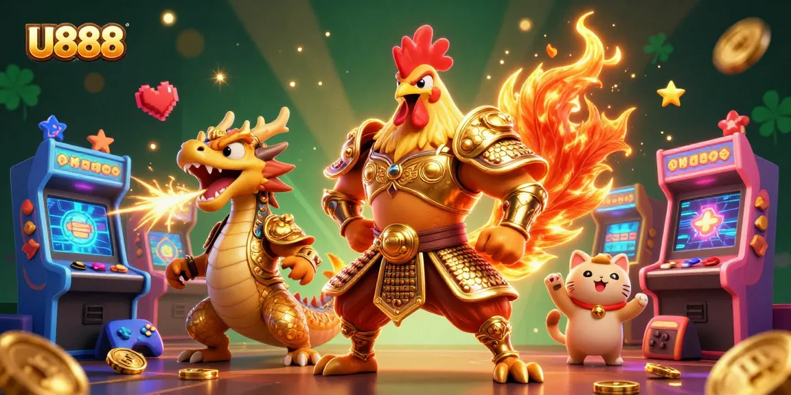 Experience U888 with thrilling games and a vibrant casino atmosphere in this dynamic illustration.