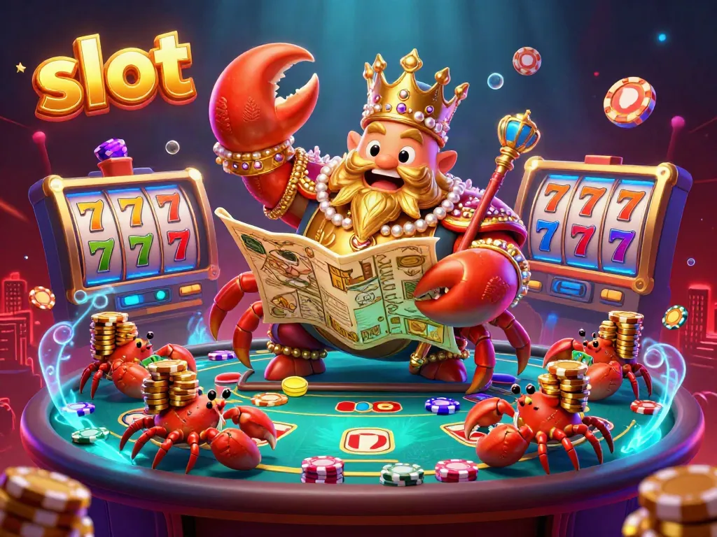Engage in thrilling slot adventures with a majestic crab emperor leading the way in this exciting casino scene.