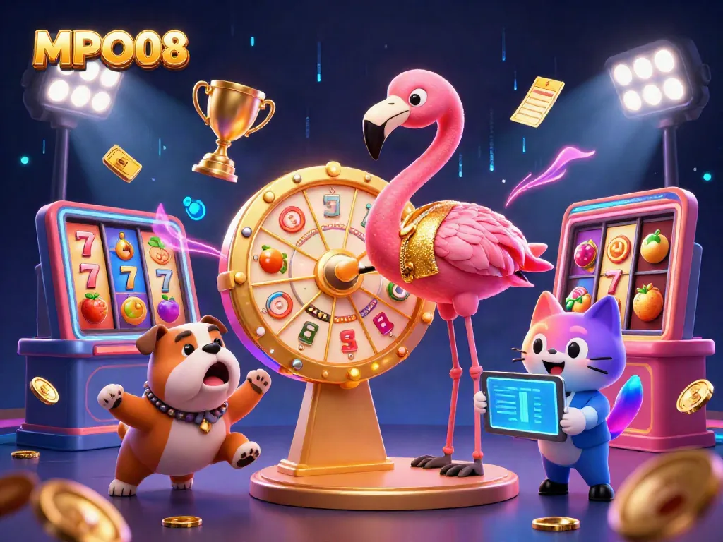 Get ready to win with MPO08 as the game show host and excited contestants bring dynamic gaming action!