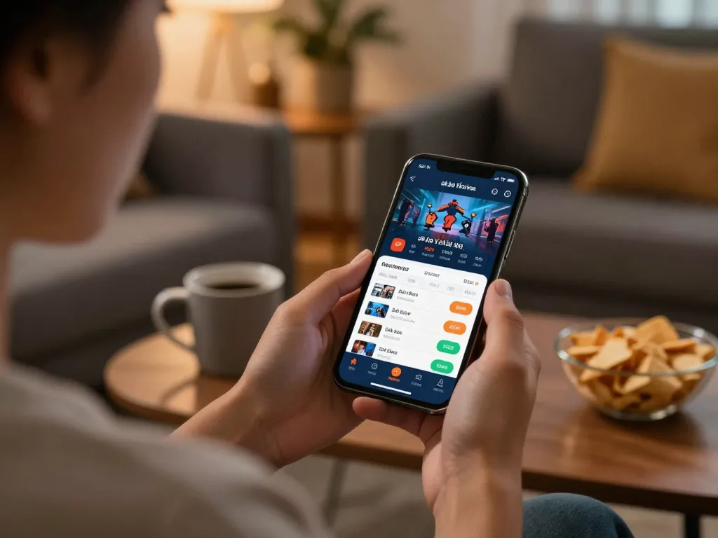 Engage with đá gà trực tuyến using a mobile app in a cozy home setting, fostering responsible gaming.