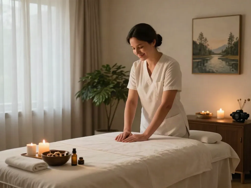 Relaxing 파주출장마사지 setup with a therapist and aromatherapy elements for a soothing experience.
