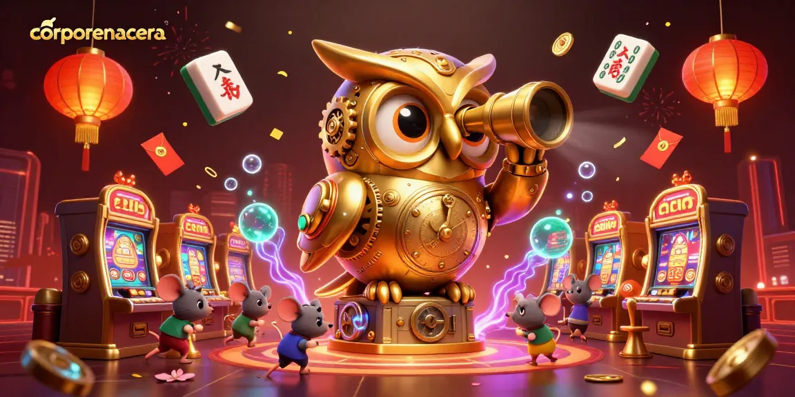 Engage with corporenacera's vivid casino illustration featuring a golden owl and lively gaming elements.