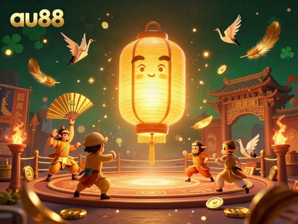 Experience the excitement of au88, a vibrant night market casino with golden lantern spirits and betting tokens.
