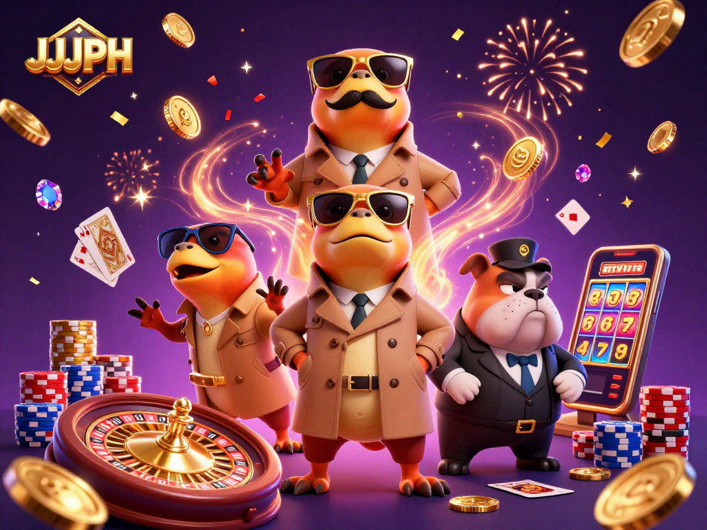 Experience wealth at JJJPH as cartoon raptors disguise themselves for casino VIP entry.