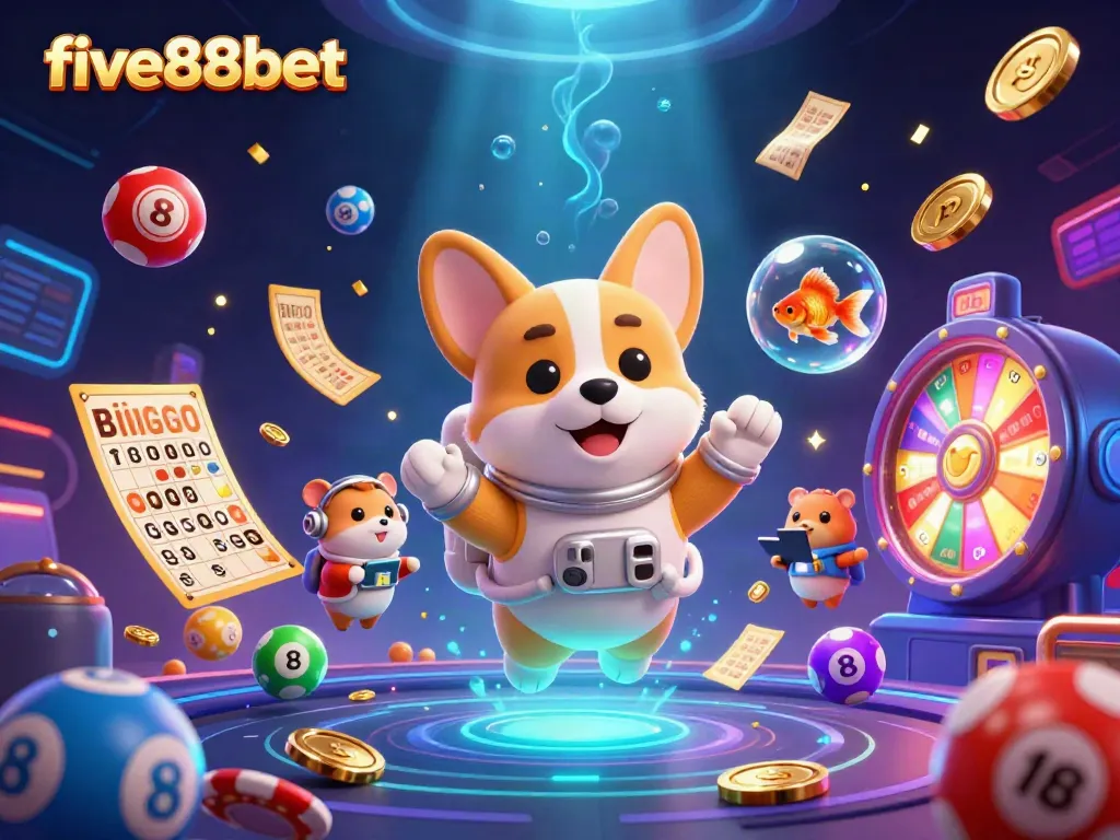 Experience the excitement of five88bet with a vibrant space casino filled with winning elements and playful characters.