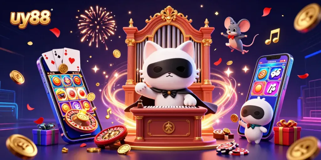 uy88 winning scene with a casino phantom cat and exciting game elements