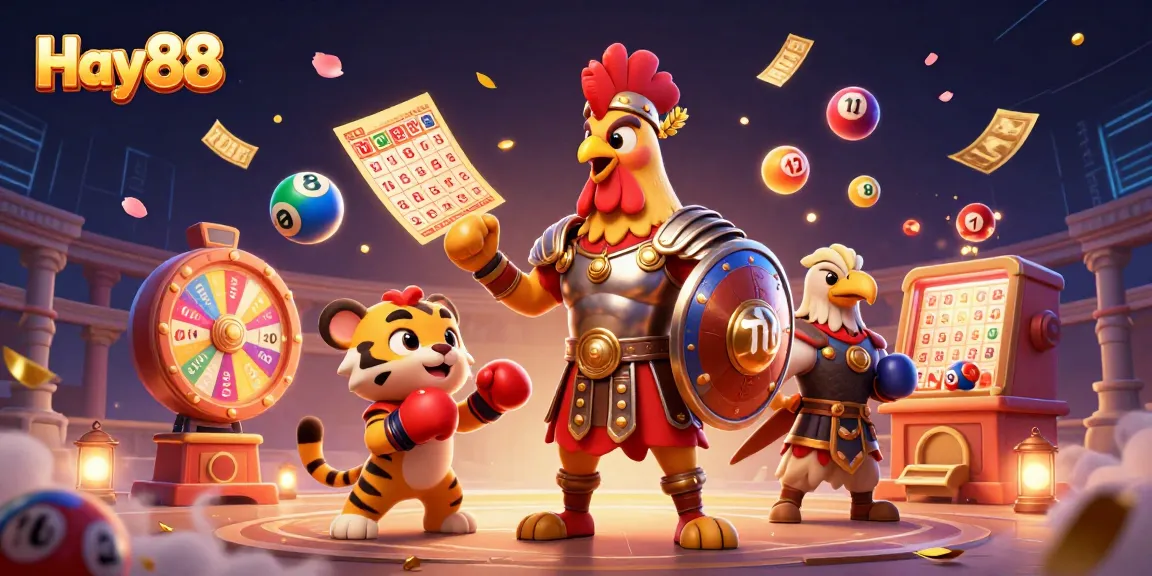 Experience Hay88's thrilling action with lottery balls, vibrant prizes, and dynamic characters in this captivating scene.