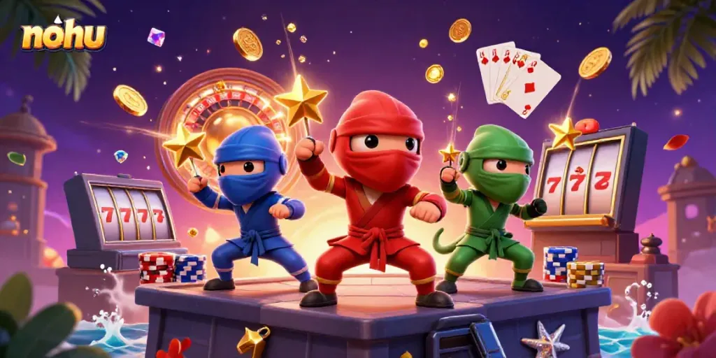 Experience the thrill of nohu gaming with ninja chameleons and 3D casino elements.
