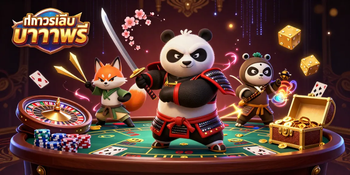 Experience ทดลองเล่นบาคาร่าฟรี with samurai panda and a ninja fox in an exciting casino scene.