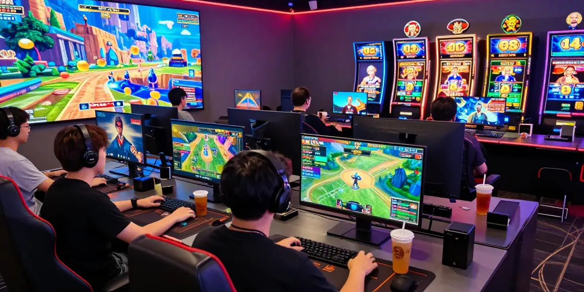 Players enjoying exciting online games at yo88 gaming stations, vibrant and dynamic atmosphere.