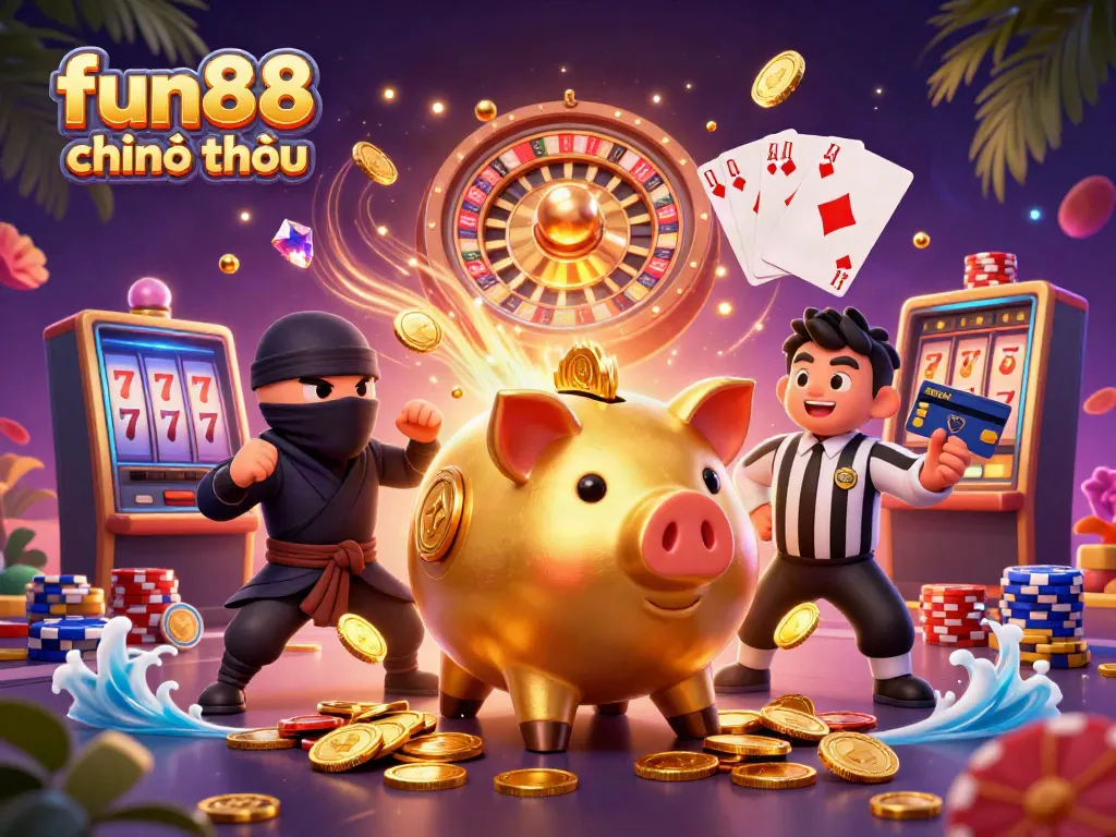 Experience fun88 chính thức with an elaborate 3D casino scene highlighting exciting game elements.