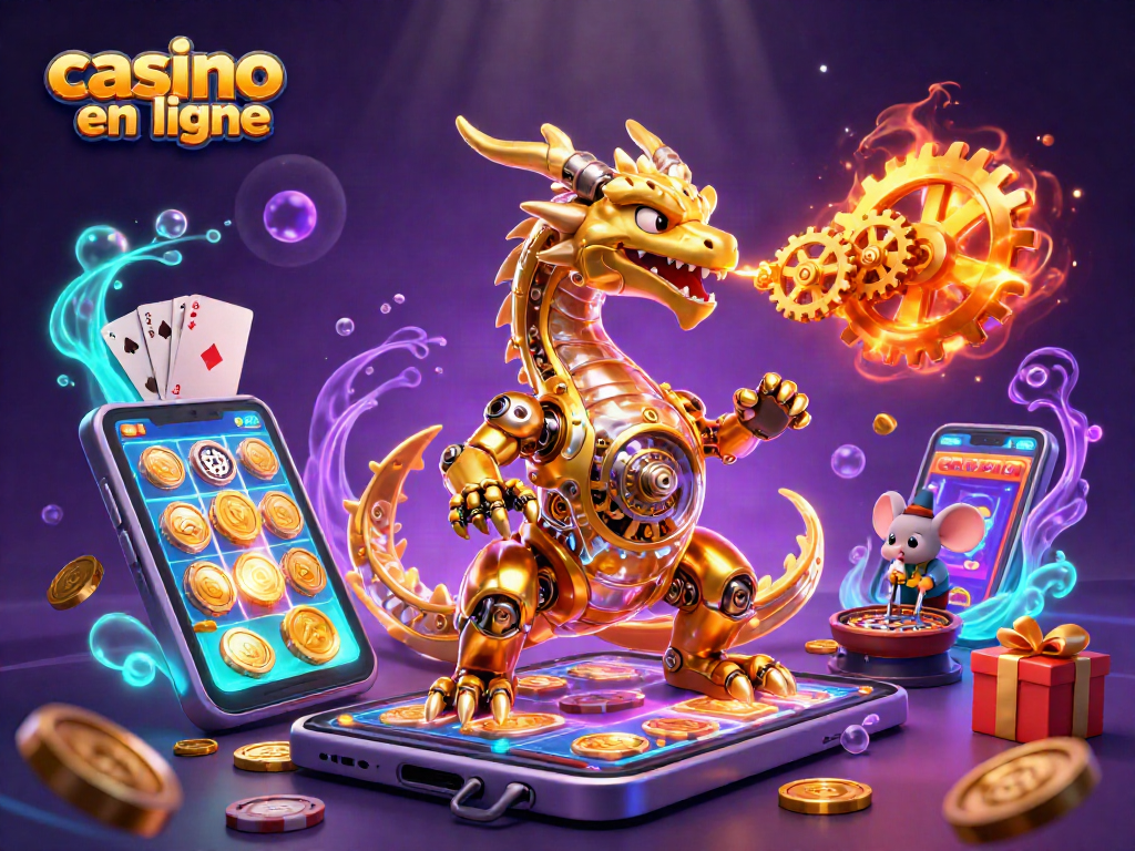Jouez aux machines à sous dans l'illustration captivante de casino en ligne avec dragon d'or.