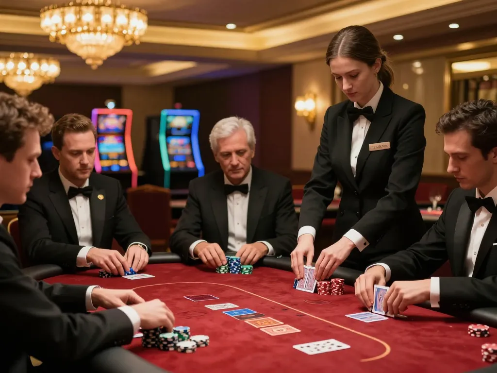 Fabet players strategize during a thrilling high-stakes poker game in a luxurious casino.