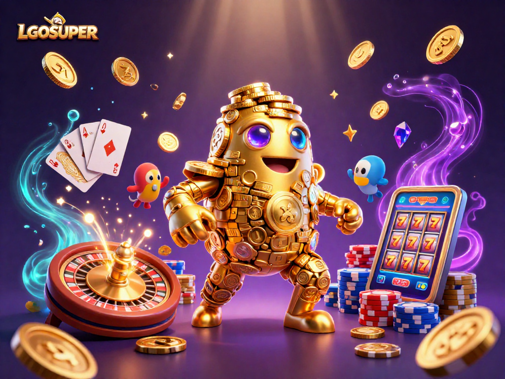 Experience the excitement of LGOSUPER with a vibrant illustration capturing the thrill of online slot games.