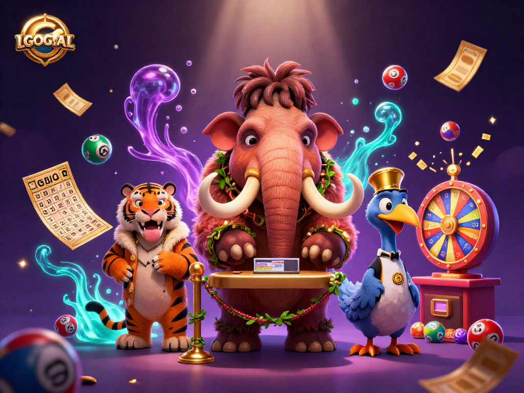 Engage with LGOGOAL's vibrant 3D casino scene with dynamic characters and exciting lottery elements.