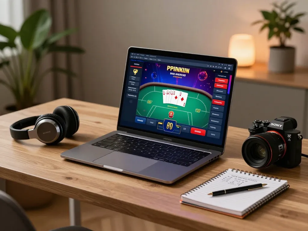 Engaging in an online poker game on sc88seo with a modern desk setup and strategic notes.
