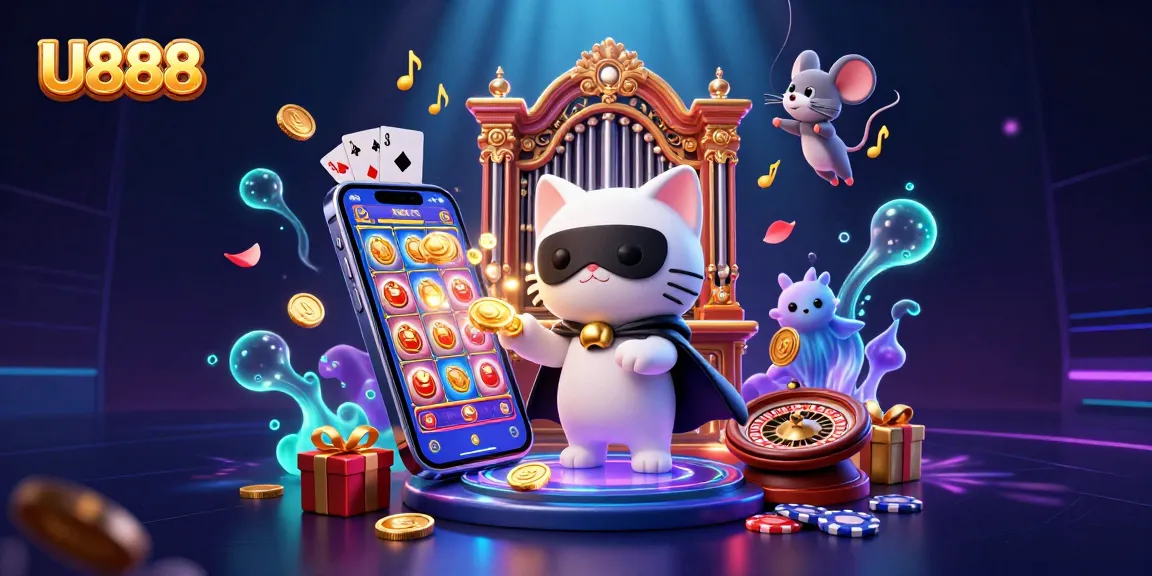 U888 elevates excitement in this 3D illustration featuring casino elements and lively characters.