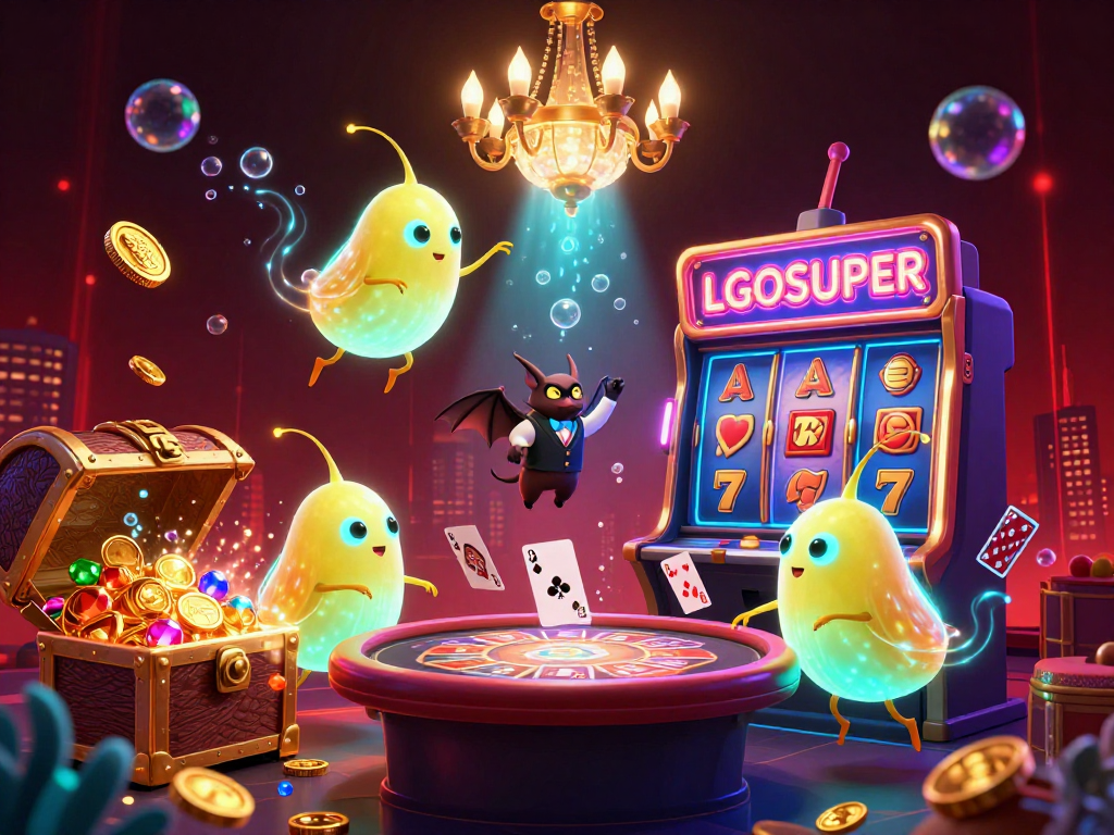 Win big with LGOSUPER as glowworms illuminate the exciting slot gaming experience in a vibrant casino setting.