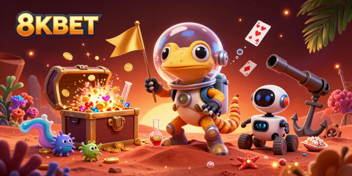 Experience winning thrills with 8KBET in a vibrant casino scene on Mars, showcasing alien excitement.