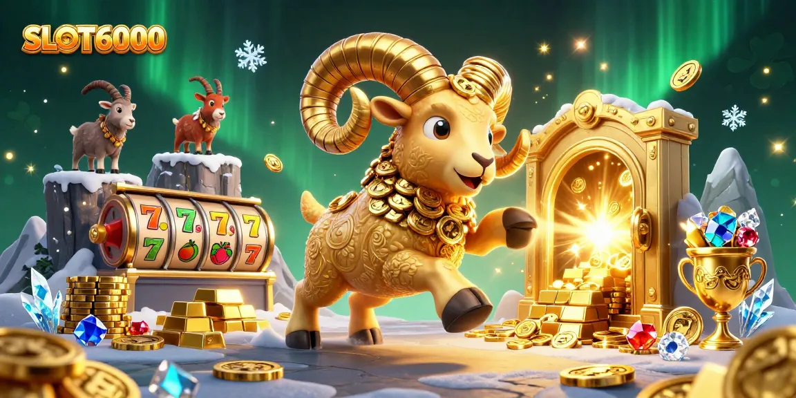 SLOT6000 propels players to fortune with dynamic slot reels and a majestic golden ram.