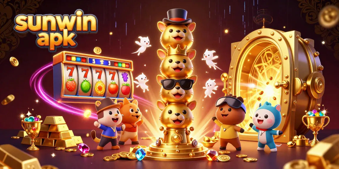 Experience the thrills of sunwin apk with vibrant slot reels and golden treasures in a dynamic casino scene.