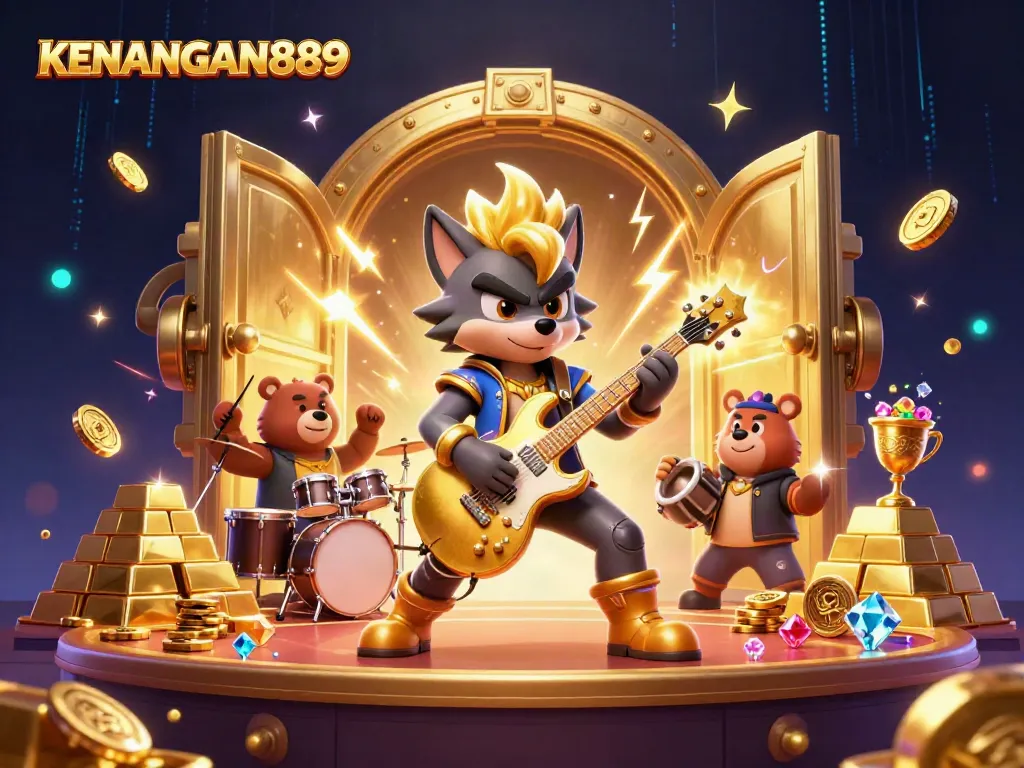 Experience the thrilling excitement of KENANGAN889 with vibrant casino scenes and energetic characters.