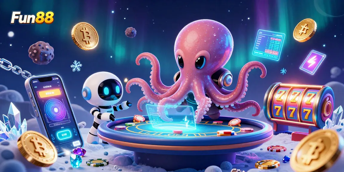 Fun88 offers an exciting gaming experience with an alien octopus at a holographic poker table.
