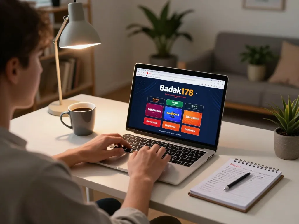 Player engaging with the badak178 online casino platform at home, showcasing responsible gaming setup