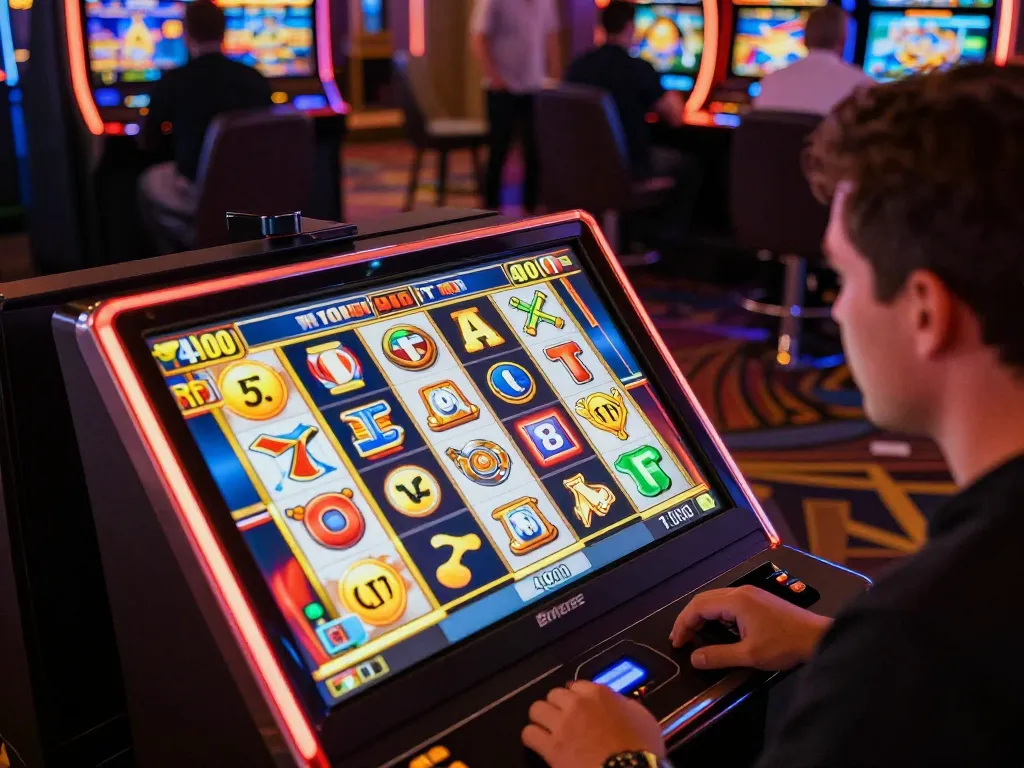 Player engaging in a thrilling slot bet 400 at a vibrant casino, showcasing potential winnings.