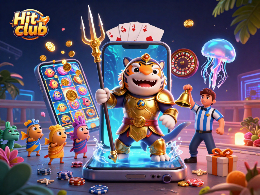 Engage in thrilling action at Hit club with a vibrant underwater casino themed illustration.