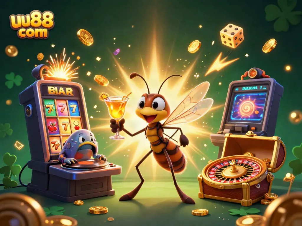Engage in thrilling gaming at uu88 com with this vibrant 3D casino illustration featuring unique characters.