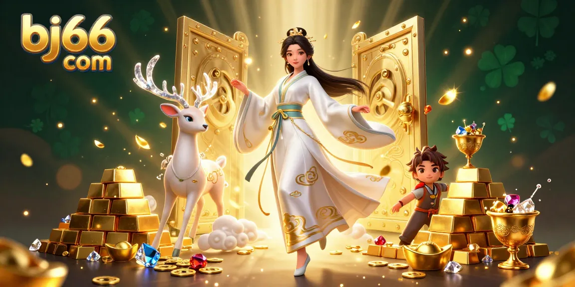 Engage in thrilling live actions at bj66 com with vibrant casino elements and rich 3D illustration style.