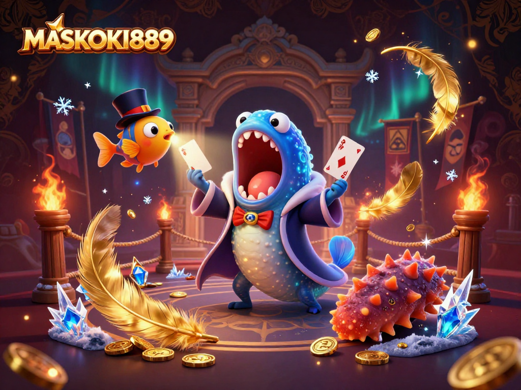 Experience the excitement of MASKOKI889 with its captivating magical casino scene featuring thrilling card tricks.