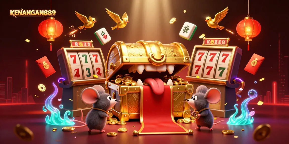 Experience the allure of KENANGAN889 with a vibrant casino-themed adventure illustration.
