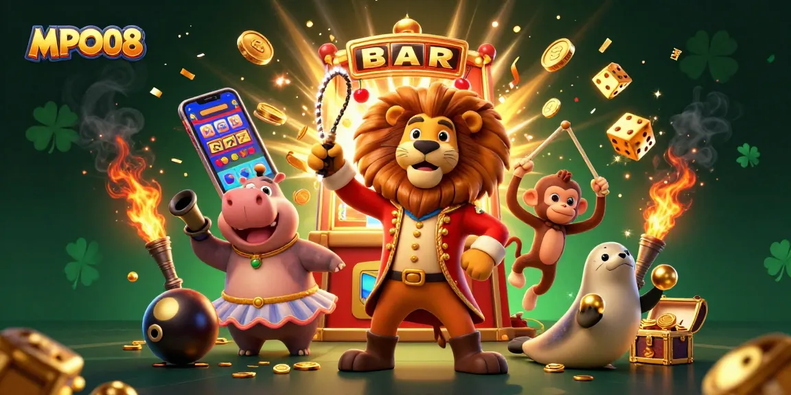 Experience thrilling gameplay with MPO08’s colorful casino scene featuring fun characters and jackpot excitement.