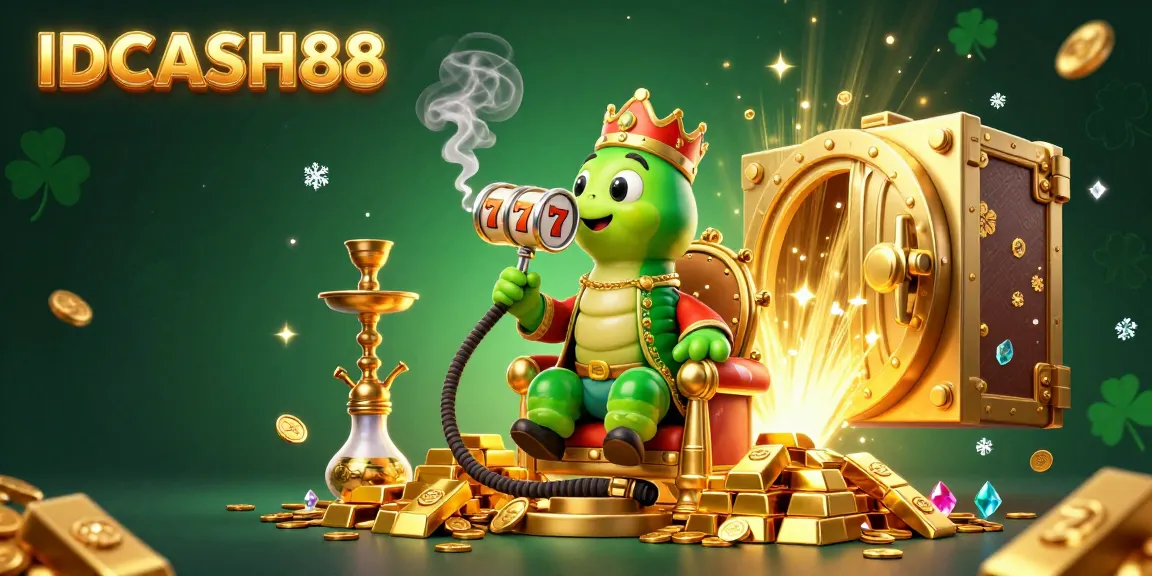 Experience excitement with IDCASH88: 3D cartoon illustration showcasing vibrant slots and treasures.