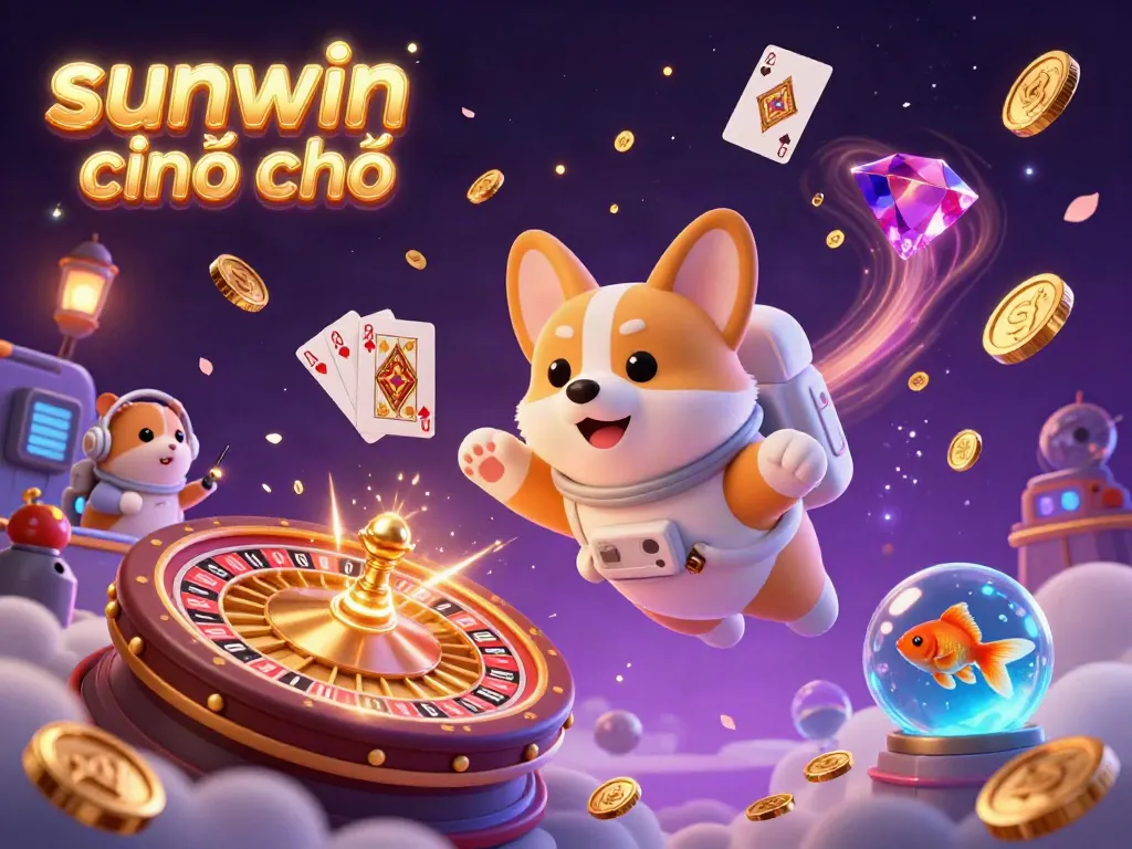 Experience the excitement of chance with sunwin chính chủ casino floating amidst golden coins and gems.
