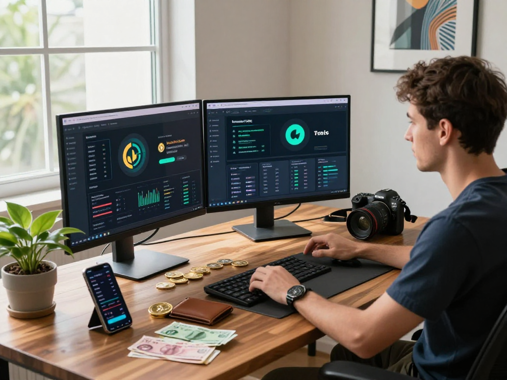 Engaging Tornado Cash workspace with screens showing cryptocurrency data and innovation environment.