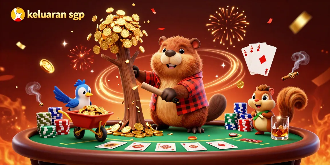 Experience lively keluaran sgp action with a beaver, bird, and squirrel collecting golden coins in this vibrant casino scene.