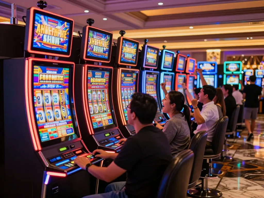 Players enjoying vibrant slots at vegasslot77, showcasing excitement and colorful gaming.