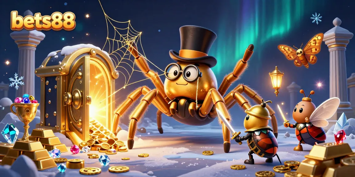 Bets88 players winning big with golden treasures and vibrant casino magic in a lively 3D illustration.