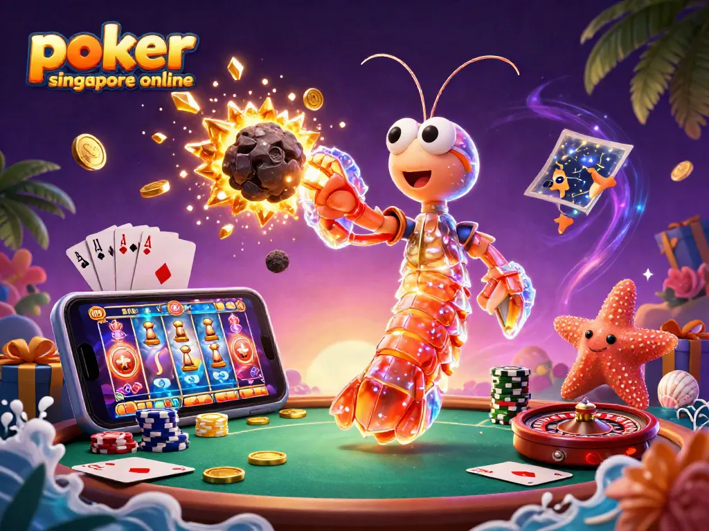 Engage in exciting poker singapore online action with a vibrant 3D scene full of energy and casino elements.