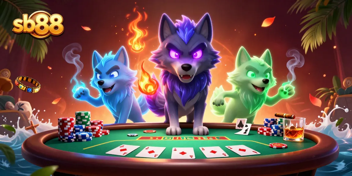 Engage with sb 88’s thrilling poker scene featuring spectral wolves and vibrant casino elements.