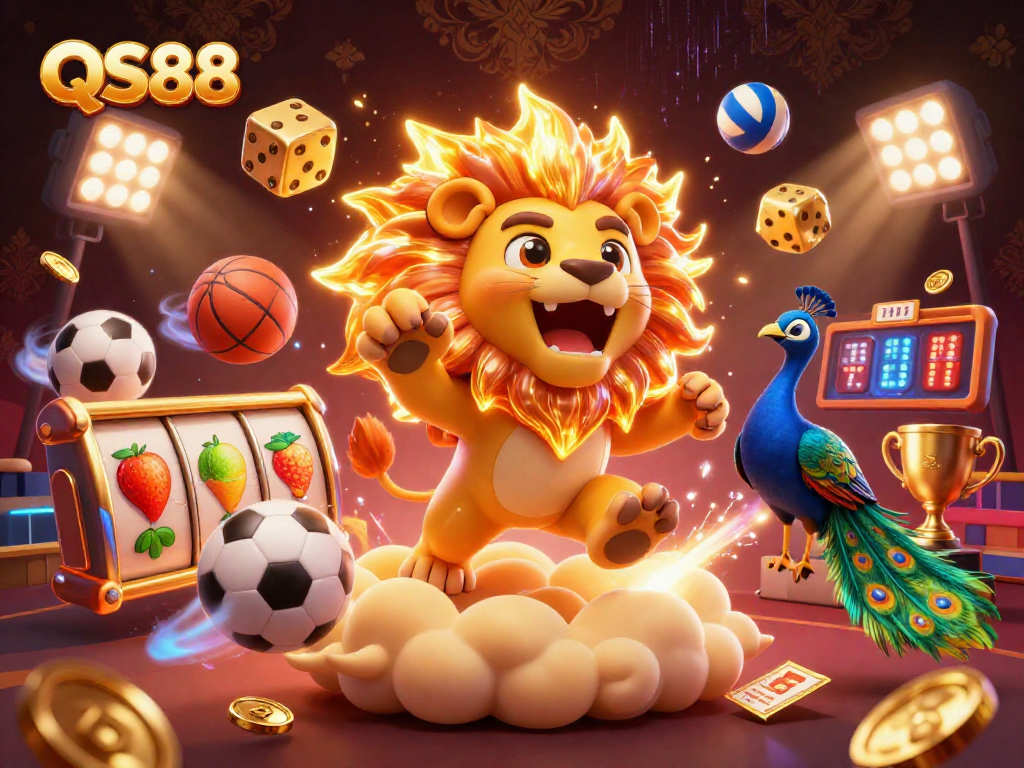 Experience thrilling gameplay at QS88 online casino with vibrant slot reels and golden dice.