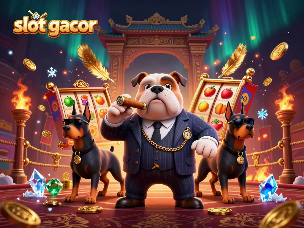 Engaging scene with slot gacor characters in a vibrant casino atmosphere, featuring dynamic slot reels and golden elements.