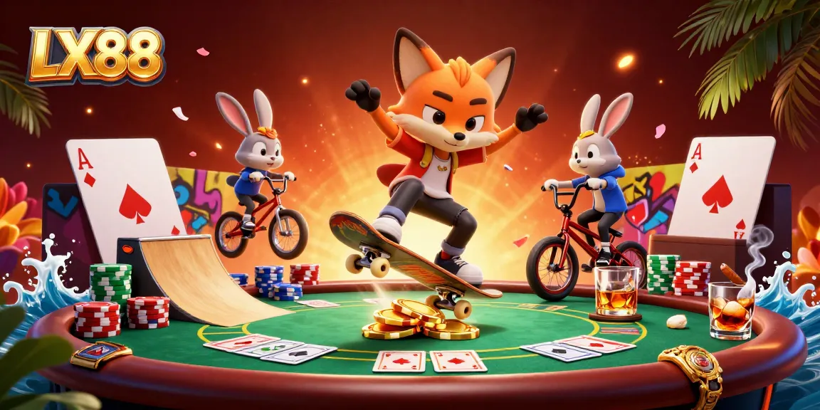 Get ready to win big at LX88 with dynamic casino-themed action featuring poker and characters.