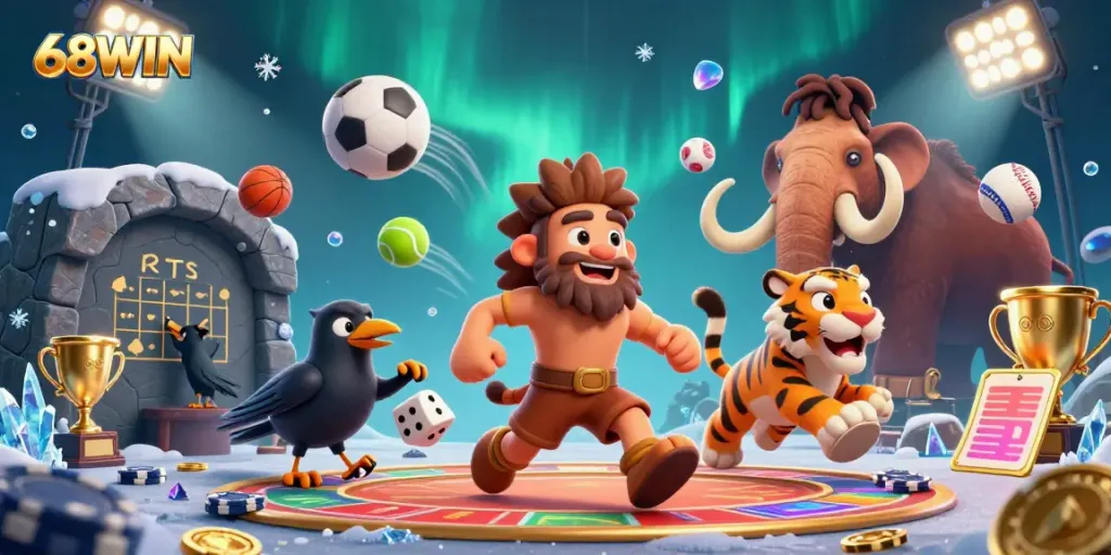 Experience thrilling gameplay at 68WIN with engaging motifs of casino fun and dynamic sports action.